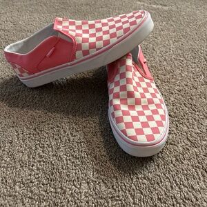 VANS Classic Slip-On Sneaker Shoes Checkers Pink/White, Size W9.5